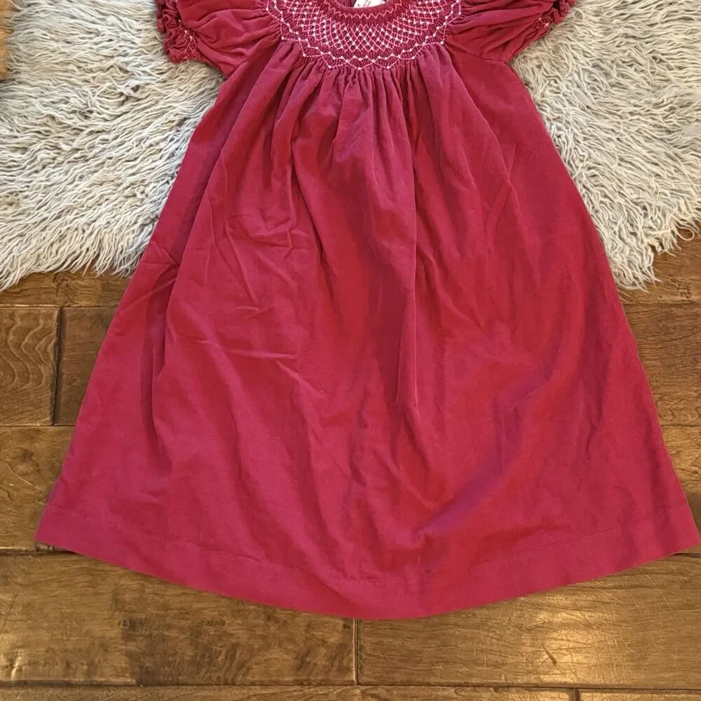 Mom & Me Smocked Dress Girls Burgundy Size 4 Smocked Tiny Pearls